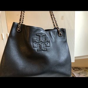 Black Leather Tory Burch Bag